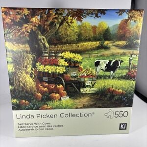 KI Puzzle 550 Pieces Linda Picken‎ Jigsaw Puzzle Self Serve With Cows Pumpkins